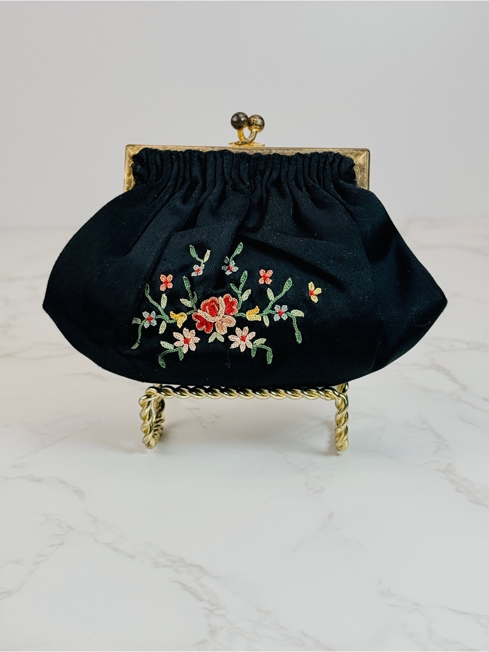 Vintage Black Petit Point France Coin Purse